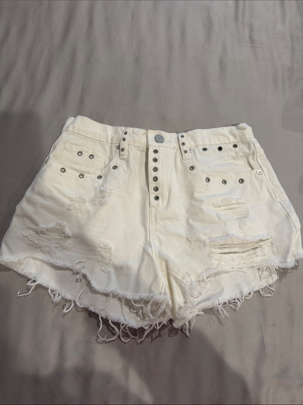Blank NYC White Distressed Studded Denim Shorts